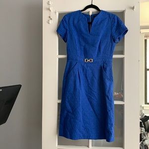 Royal blue short sleeved sheath dress with pockets